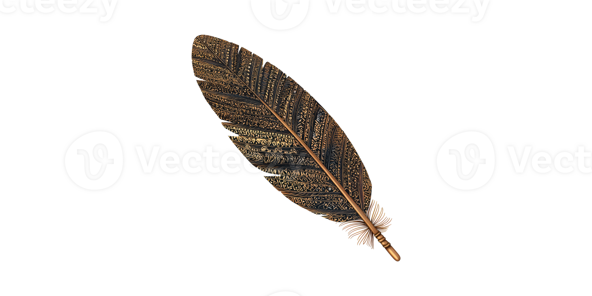 Ornate Gold Feather With Intricate Patterns. Symbol Of Elegance And Creativity Isolated On Transparent Background png