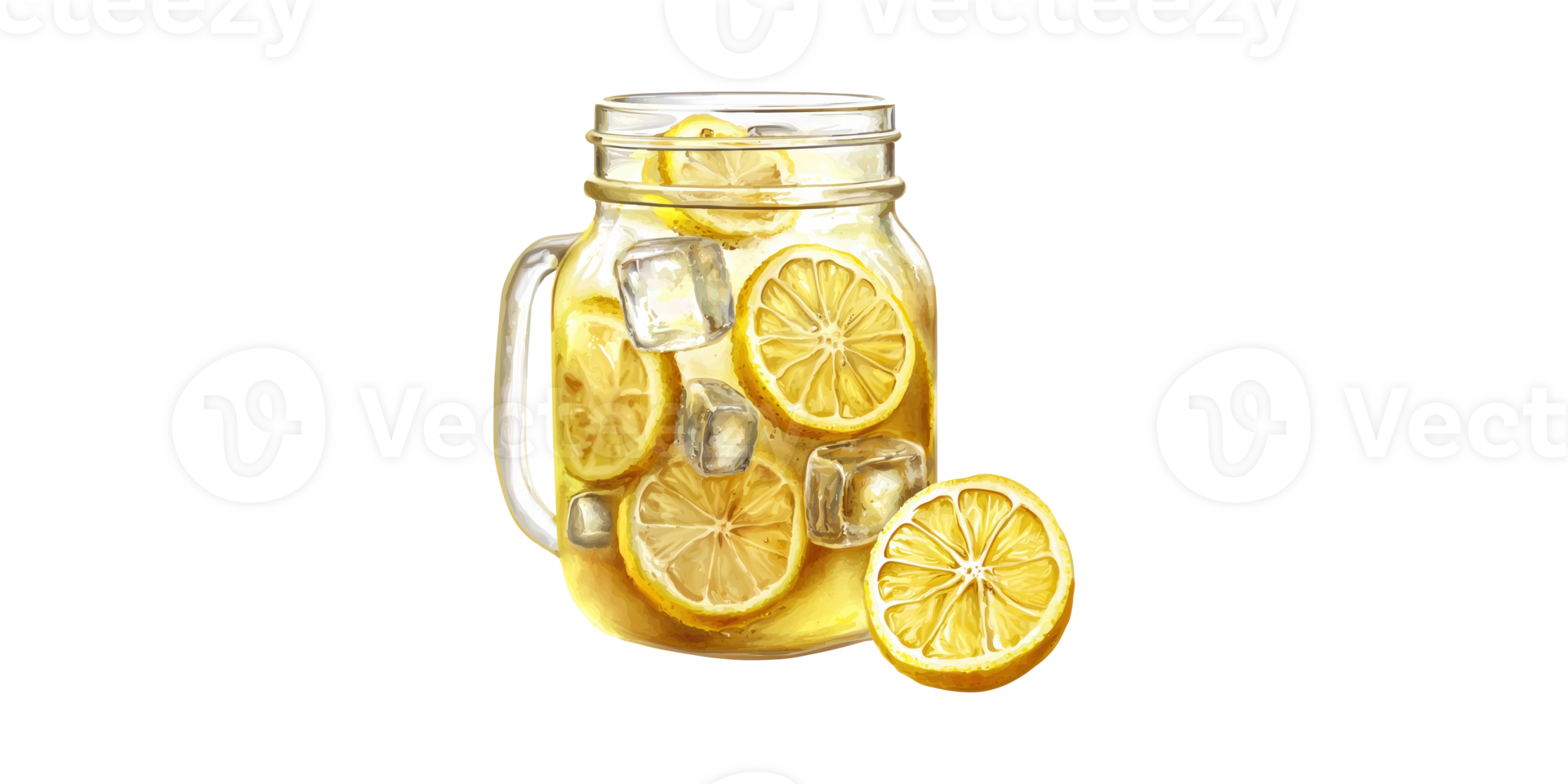 Refreshing Lemonade In Mason Jar With Ice Cubes. Summer Beverage And Hydration Concept Isolated On Transparent Background png