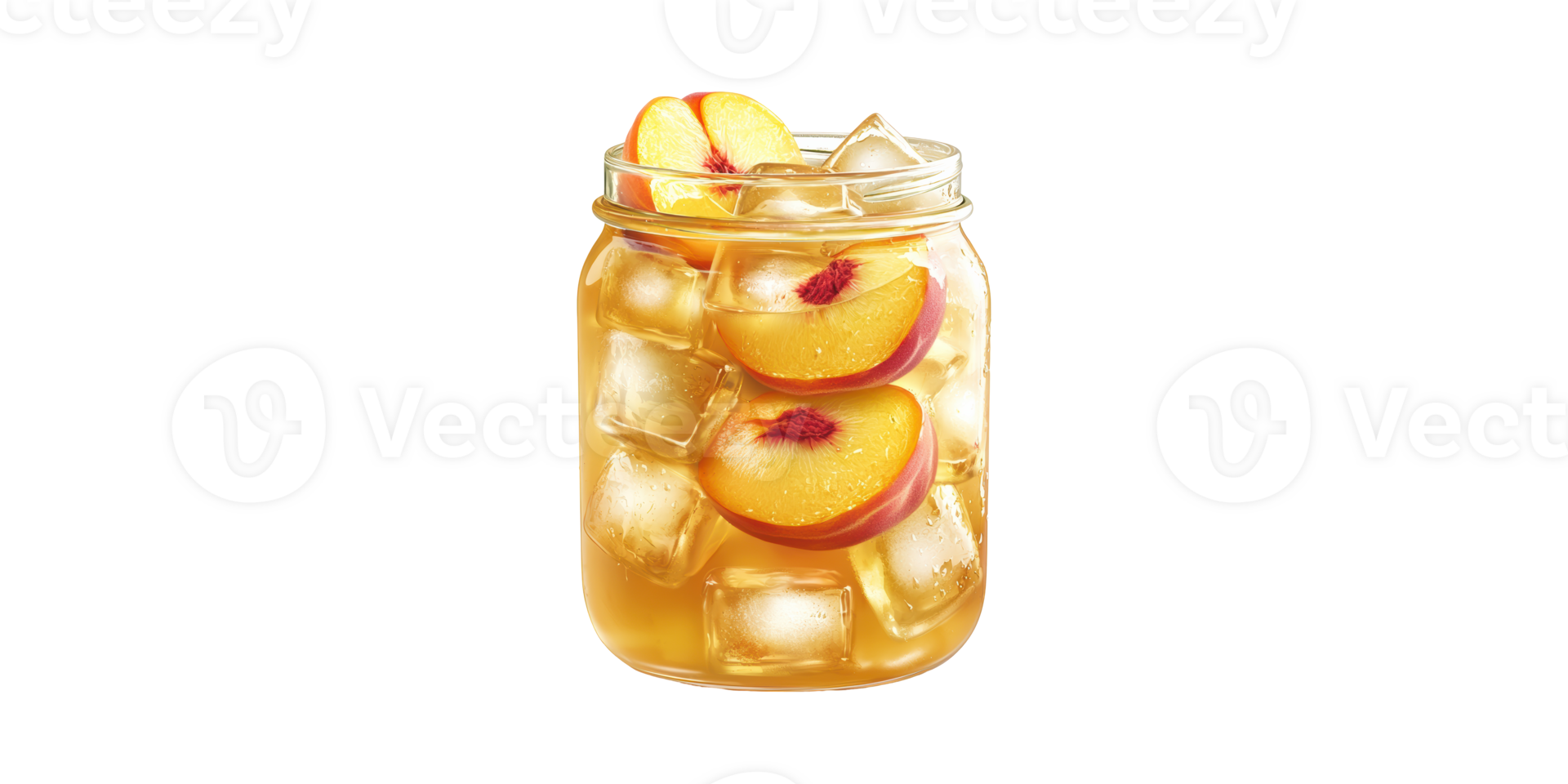 Peach Iced Tea In Mason Jar With Ice Cubes. Refreshing Summer Beverage Concept Isolated On Transparent Background png