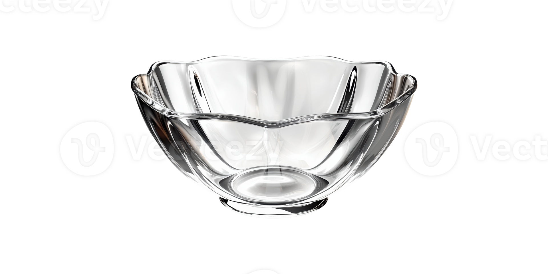 Elegant Clear Glass Bowl With Scalloped Edges. Perfect For Dining And Home Decor Isolated On Transparent Background png