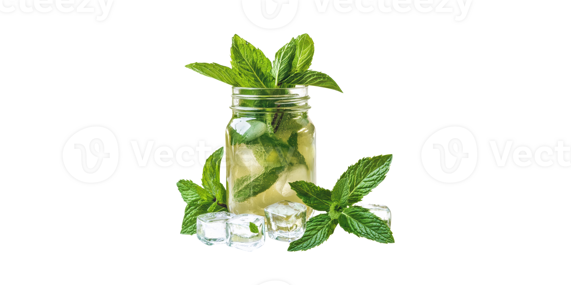 Refreshing Mint Iced Tea In Mason Jar With Ice Cubes And Fresh Mint Leaves Isolated On Transparent Background png