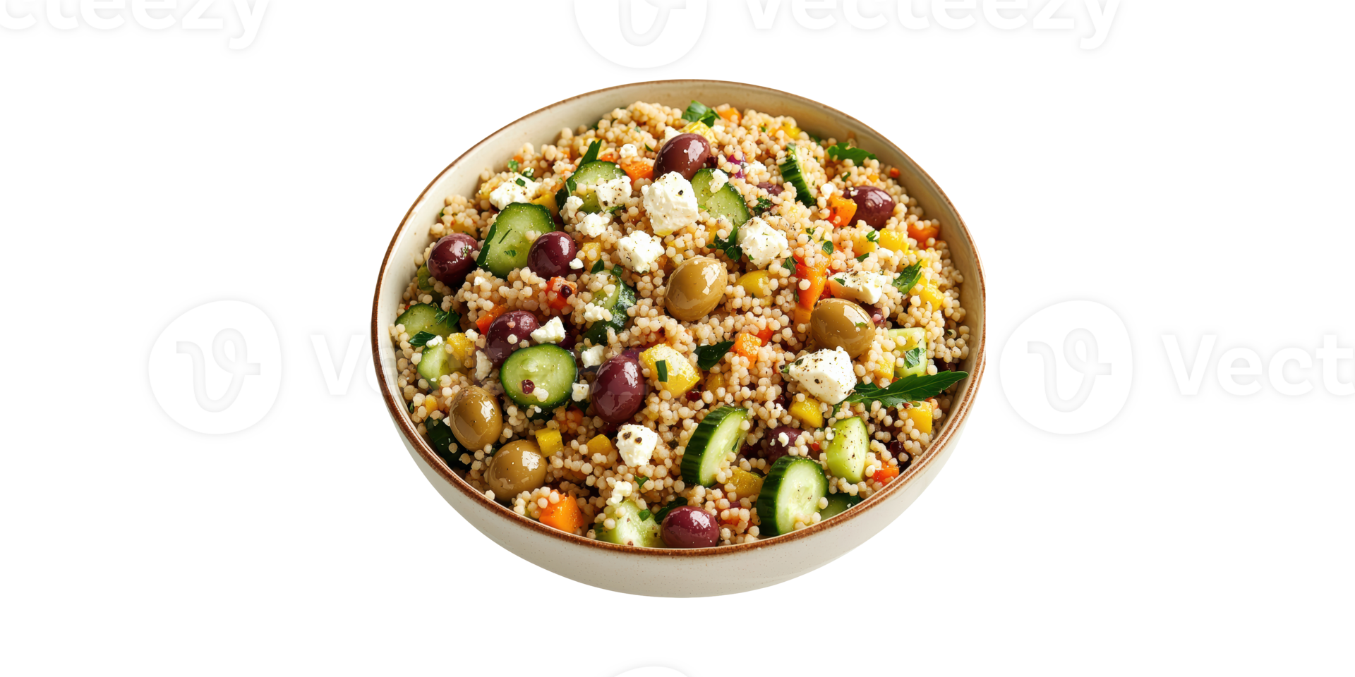 Mediterranean Couscous Salad With Olives And Feta. Fresh And Healthy Meal Isolated On Transparent Background png