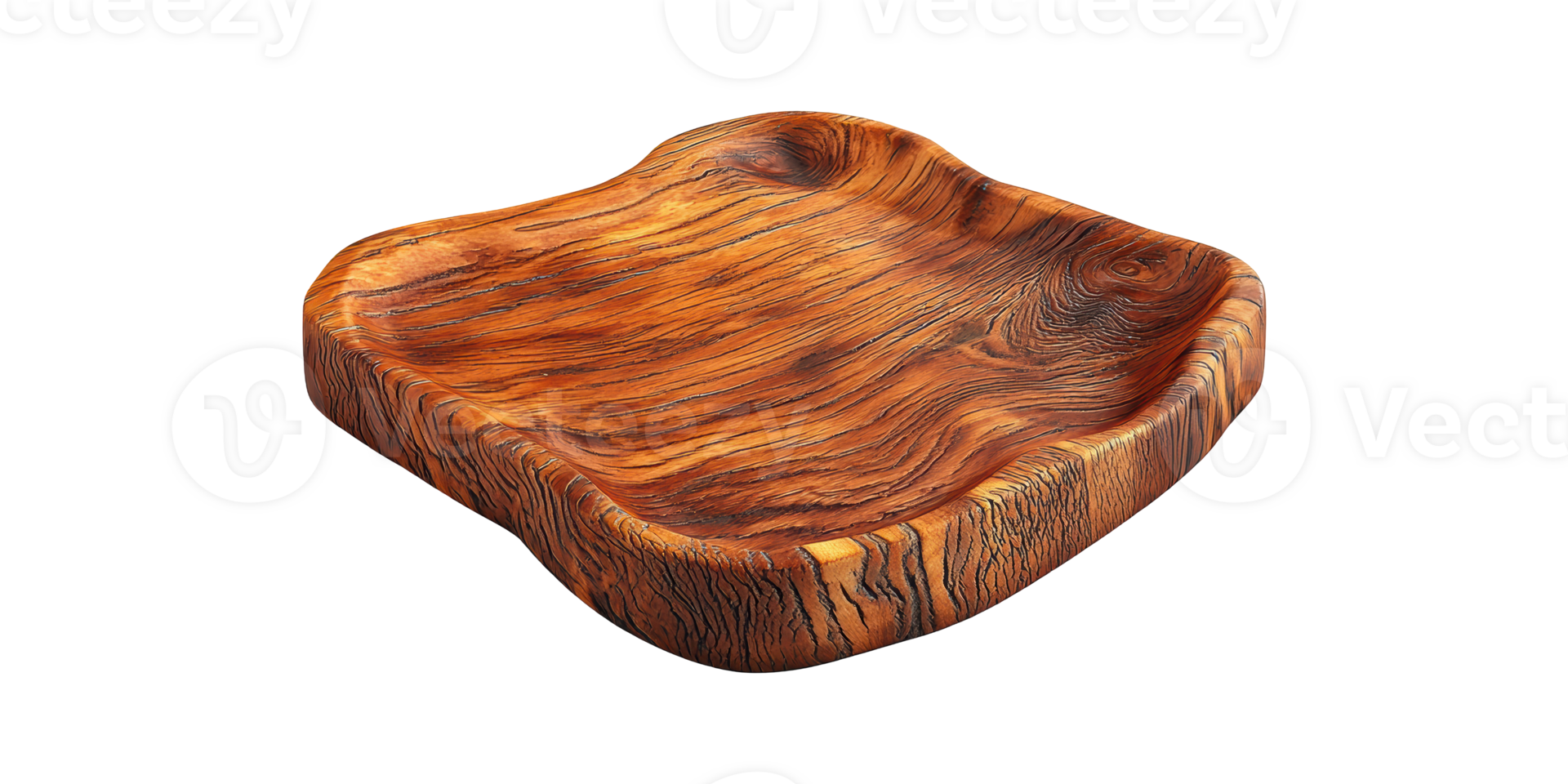 Handcrafted Wooden Tray With Natural Grain Pattern. Rustic Home Decor And Serving Accessory Isolated On Transparent Background png