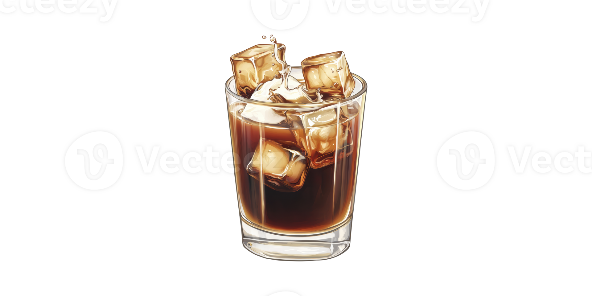 Glass Of Iced Coffee With Ice Cubes. Refreshing Beverage For Summer And Caffeine Boost Isolated On Transparent Background png