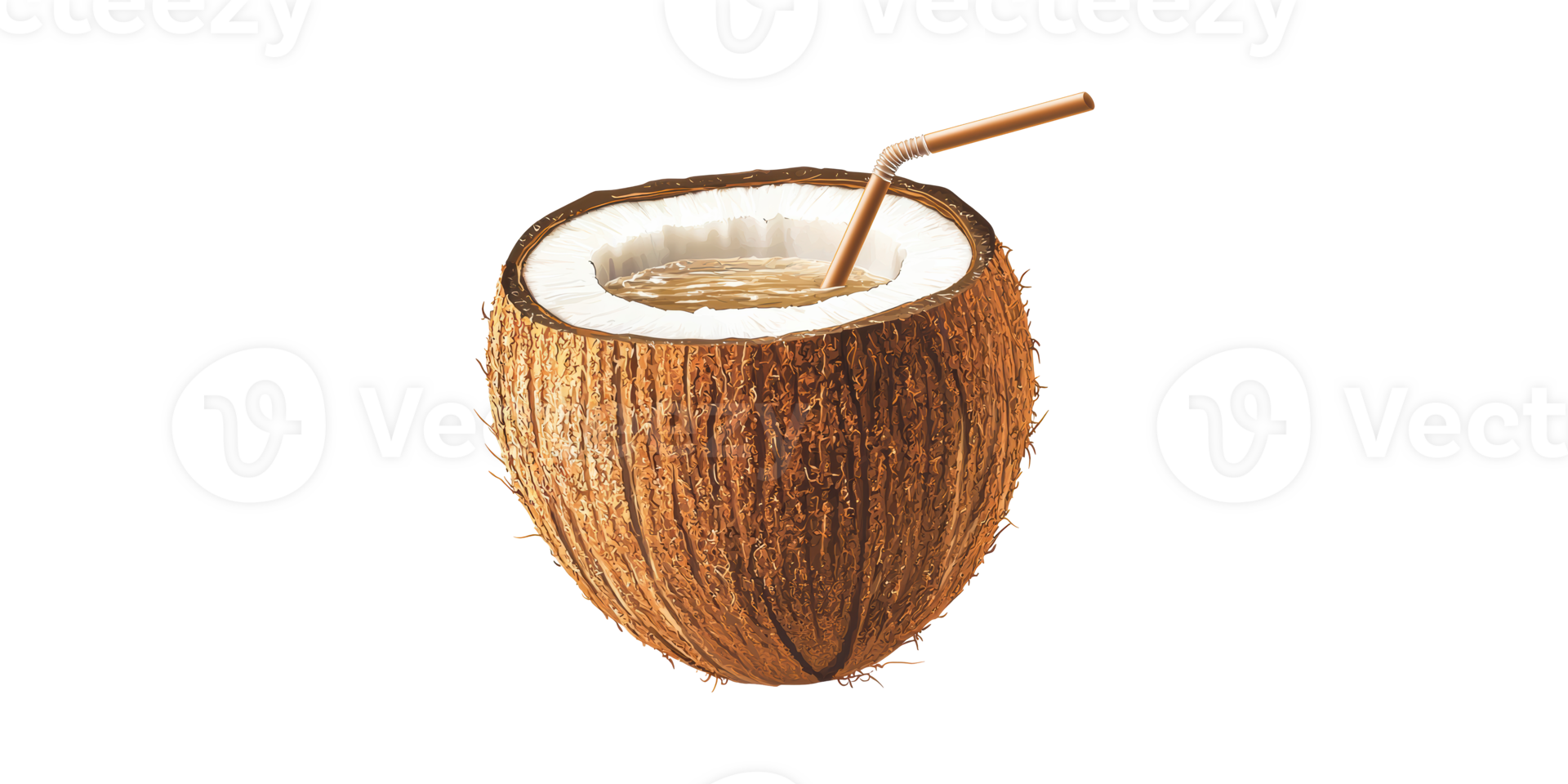 Fresh Coconut With Straw For Drinking. Tropical Refreshment And Hydration Concept Isolated On Transparent Background png