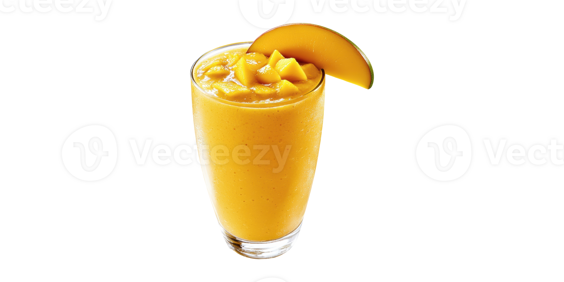 Mango Smoothie In Tall Glass With Fresh Mango Garnish. Refreshing Tropical Beverage Isolated On Transparent Background png