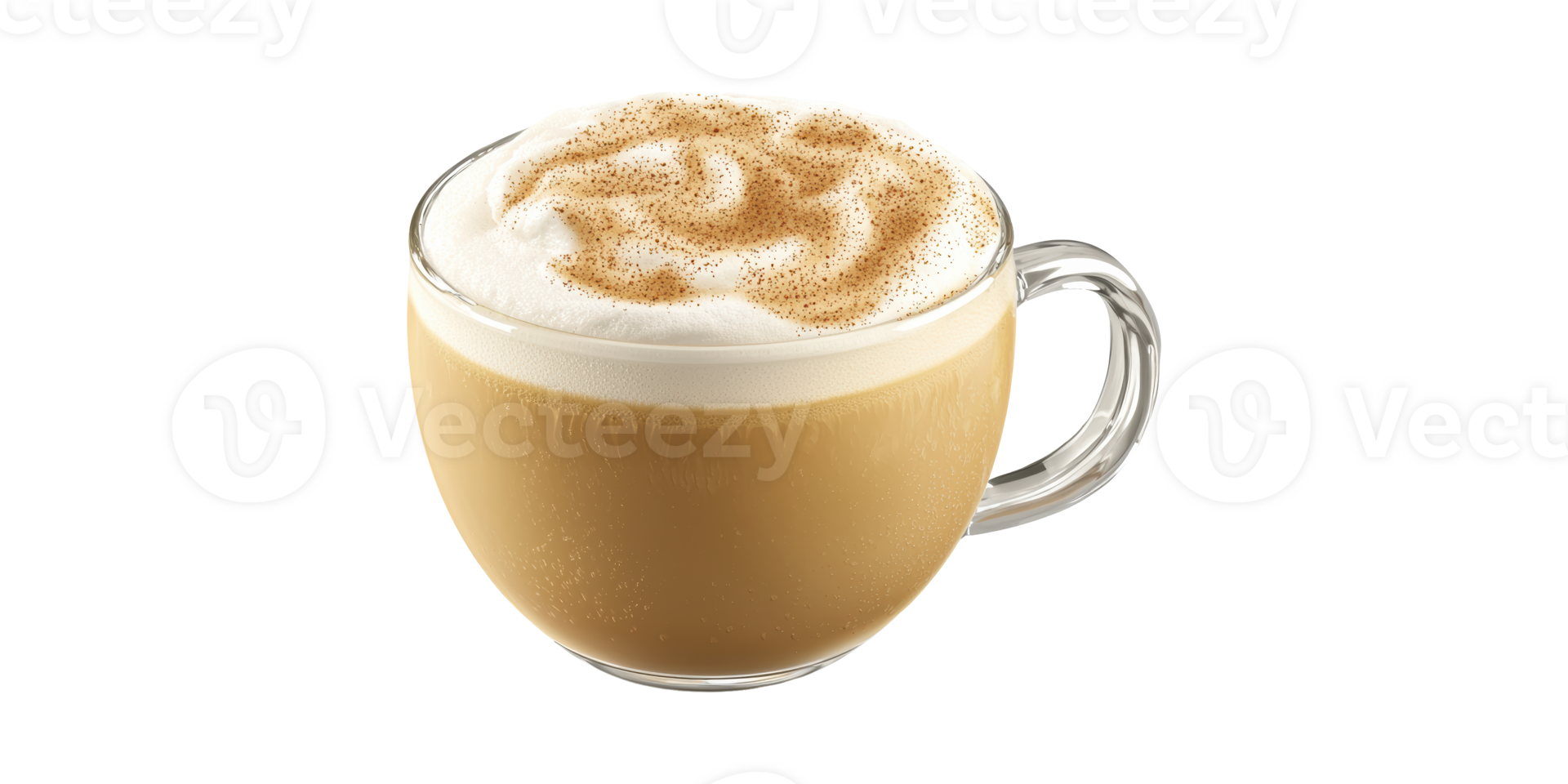 Glass Mug Of Cappuccino With Frothy Milk And Cinnamon. Warm Beverage For Coffee Lovers Isolated On Transparent Background png