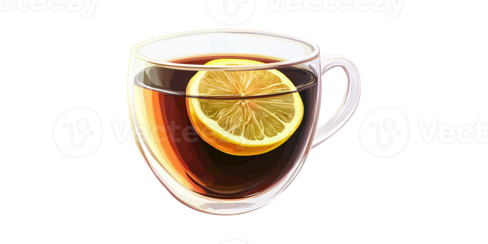 Glass Cup Of Black Tea With Lemon Slice. Refreshing Beverage For Relaxation And Health Benefits Isolated On Transparent Background png