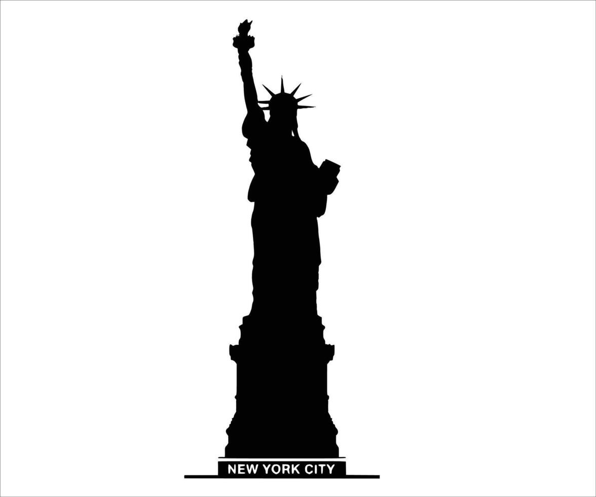 The statue of liberty is silhouetted against a white background vector