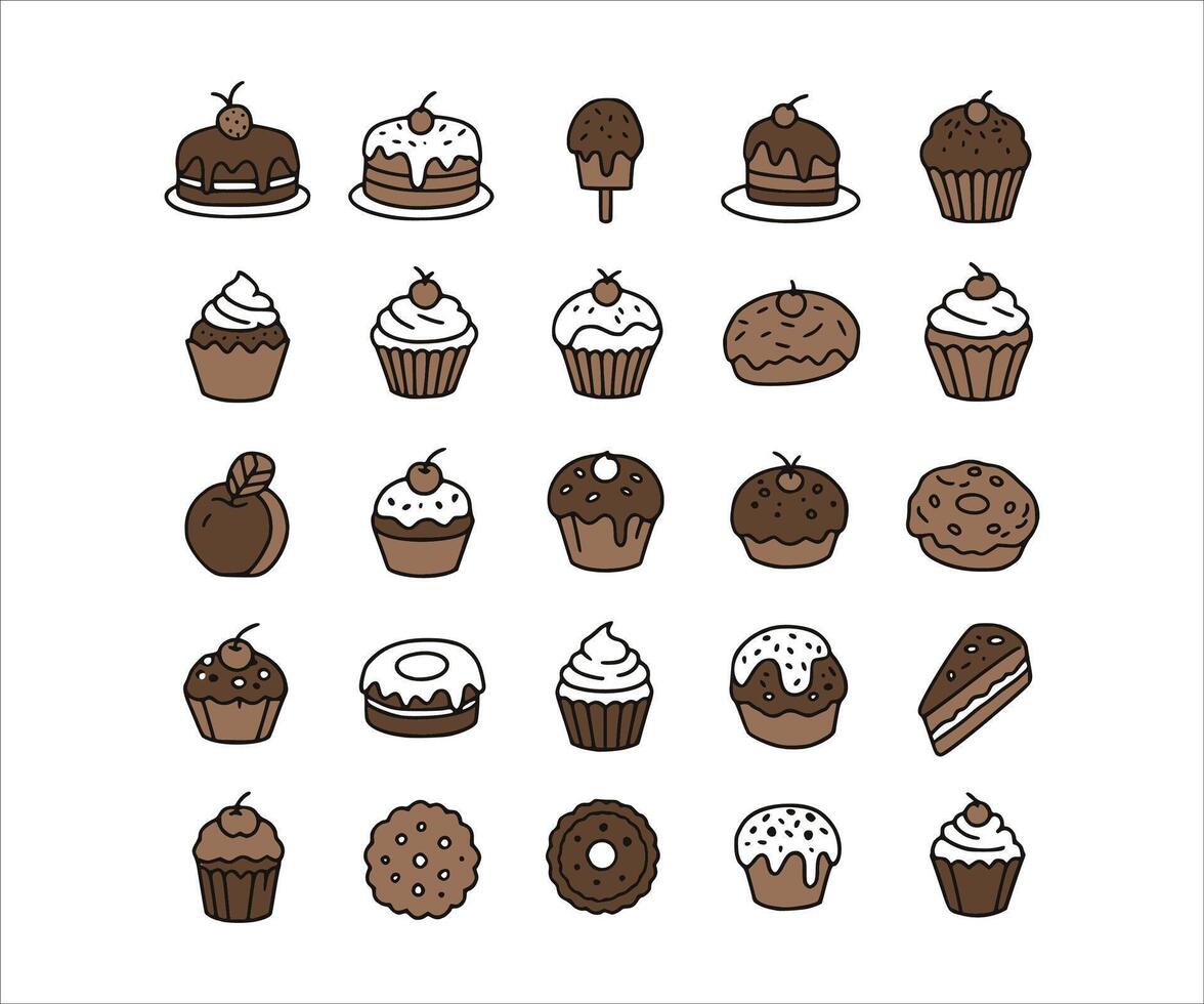 A set of cupcakes and donuts icons vector