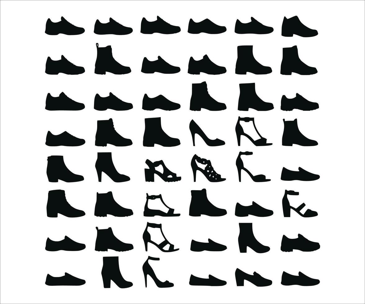 A set of shoe icons featuring silhouettes. vector