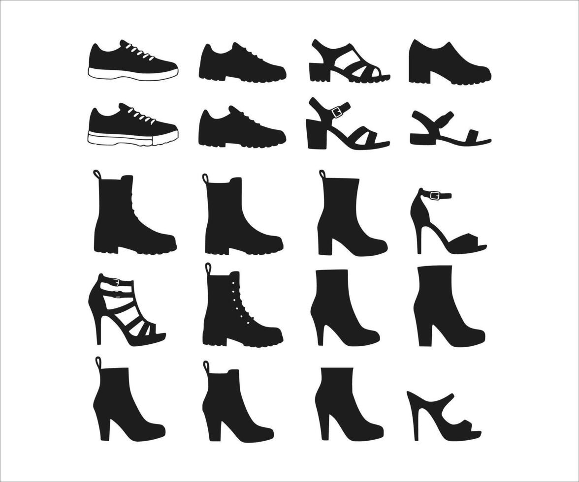 A collection of shoe icons in silhouette form. vector