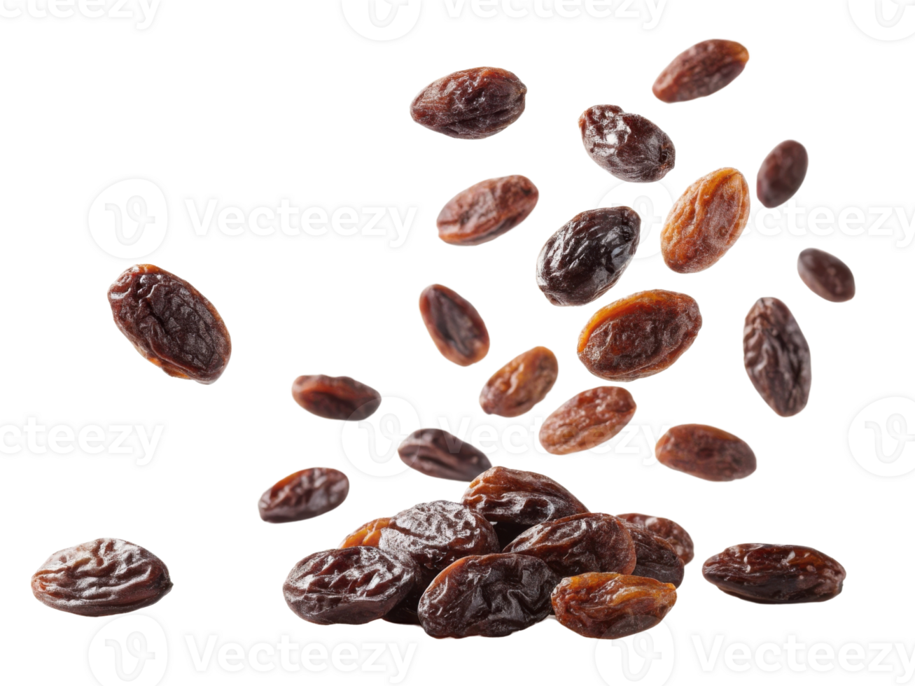 Dried fruits like raisins are nutritious snacks that add flavor and texture to various dishes, evoking sense of health and vitality png