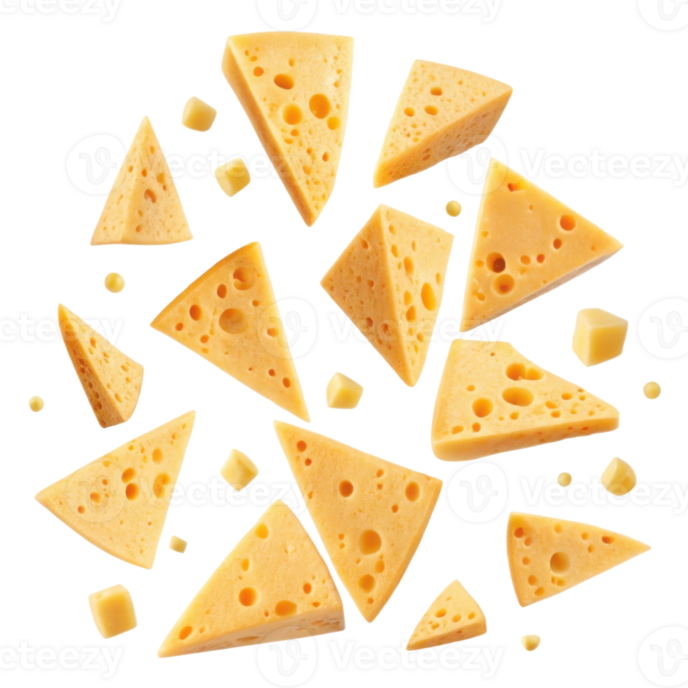 Delicious cheese pieces scattered artistically create vibrant display of texture and color, perfect for culinary inspiration png