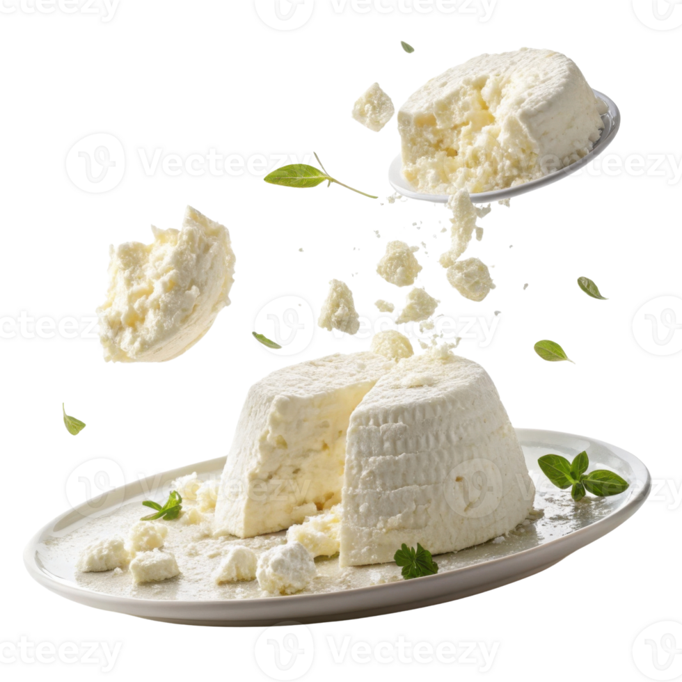 Creamy cheese is beautifully displayed on plate with fresh herbs, showcasing its texture and inviting flavor png