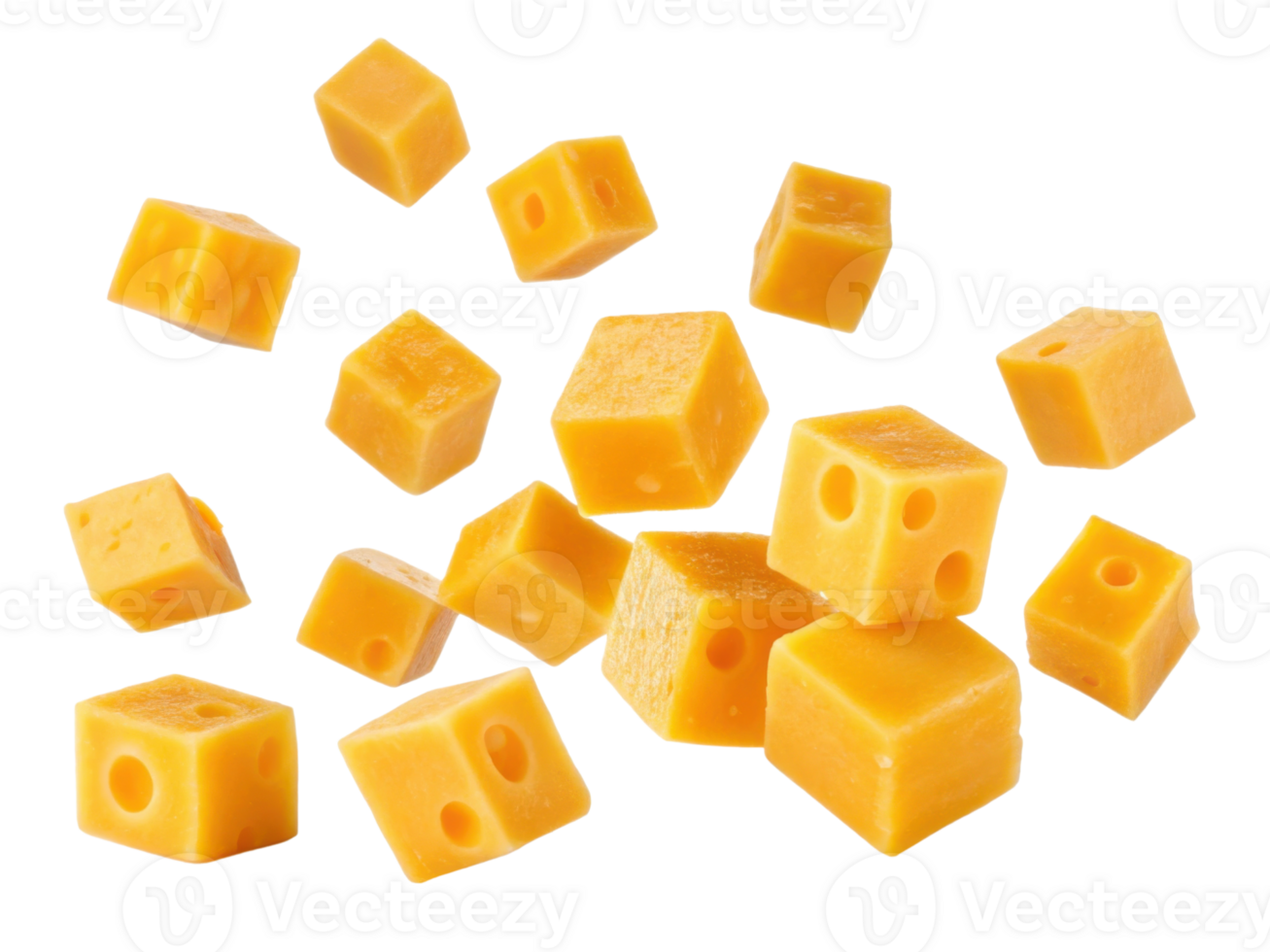 Delicious cheese cubes scattered on transparency background create vibrant and appetizing scene perfect for culinary delights png