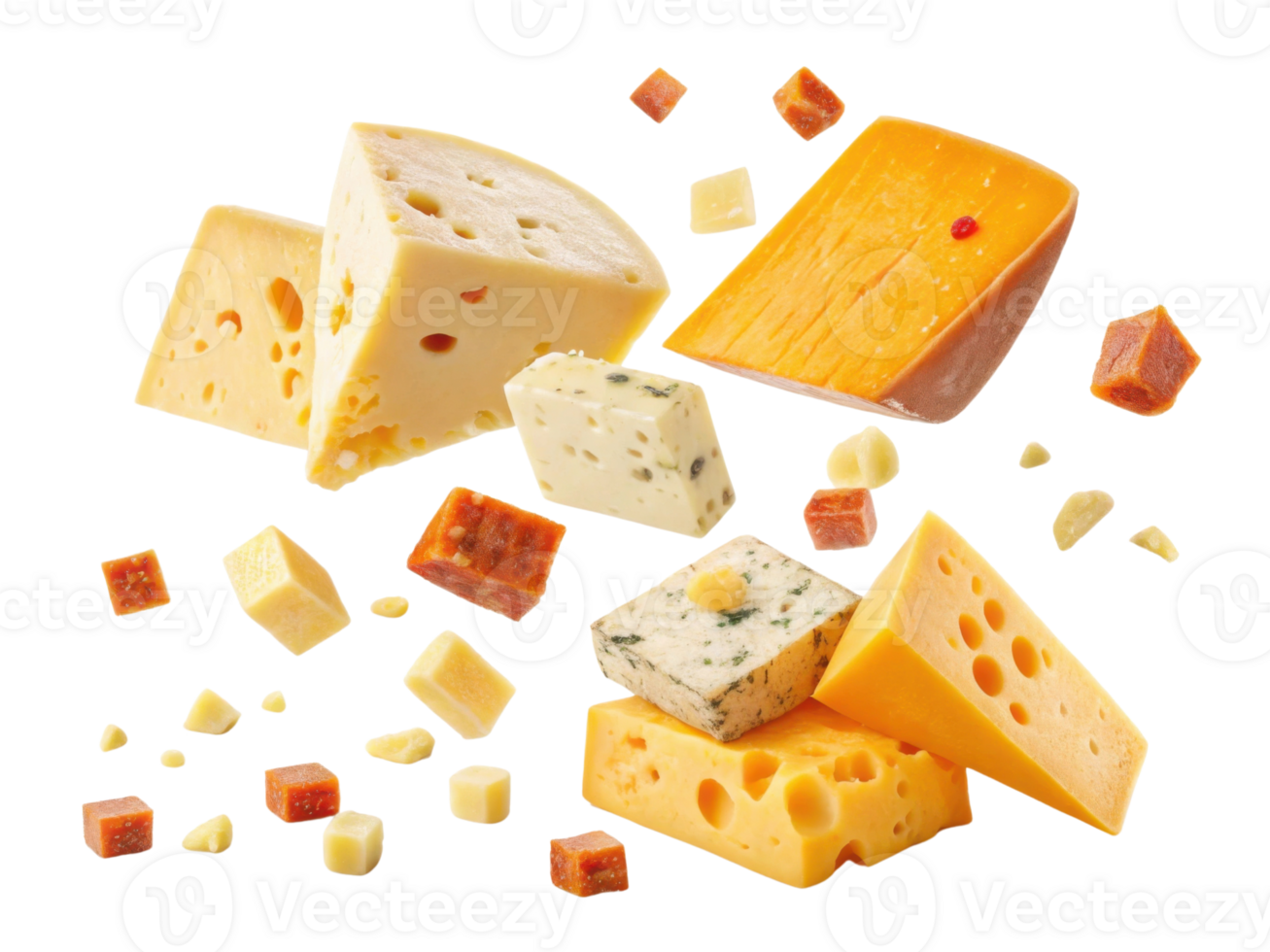Delicious cheese varieties are beautifully arranged showcasing different textures and colors that invite you to indulge in their rich flavors png