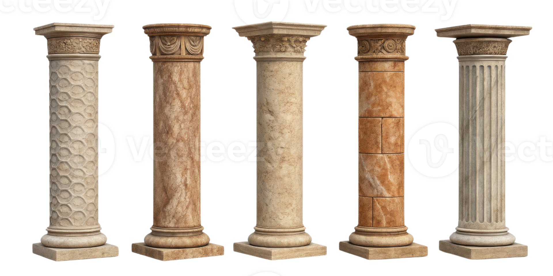 Elegant pillars showcase various designs and textures, enhancing architectural beauty and providing classic touch to any space png