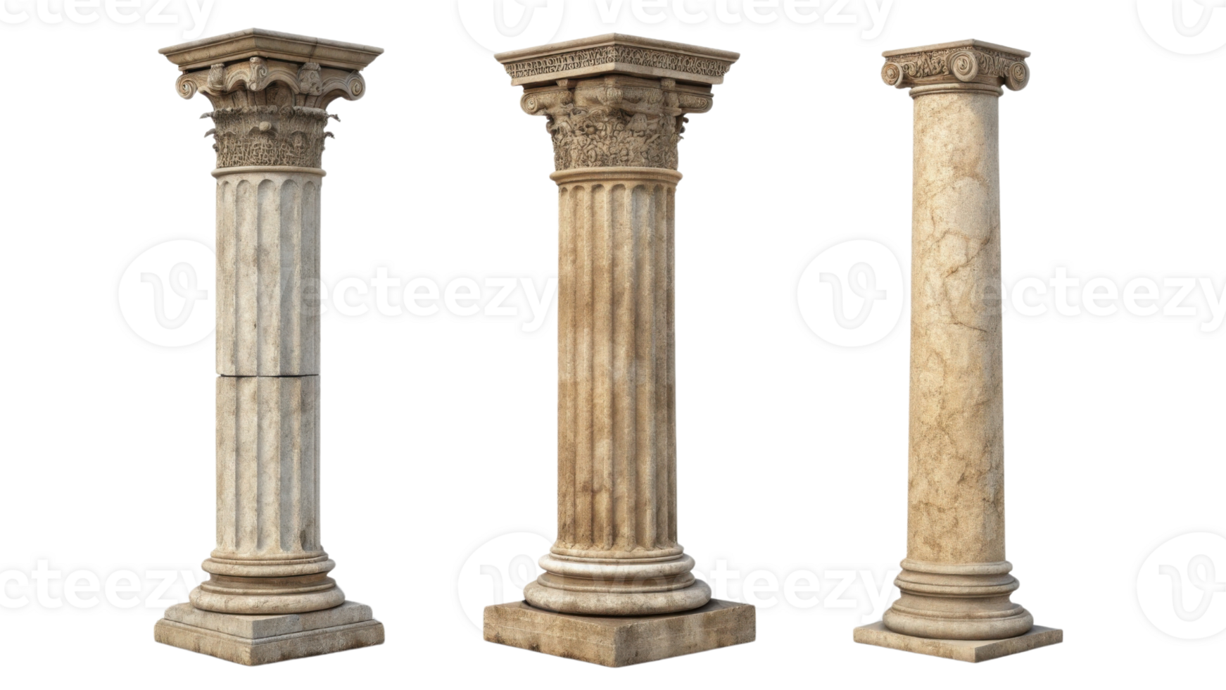 Ancient pillars showcase intricate designs and textures, representing architectural beauty and historical significance. These structures stand png