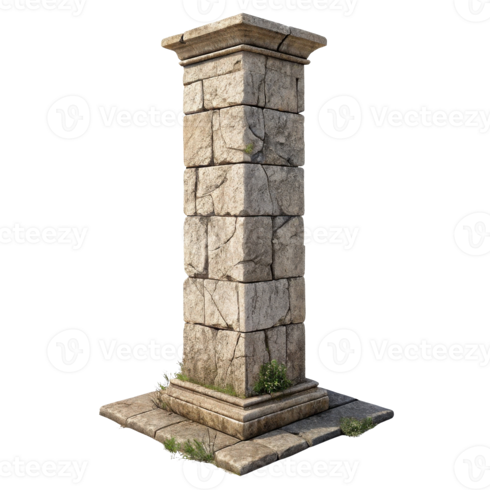 Ancient stone pillar stands tall with weathered texture and greenery, showcasing timeless beauty and historical significance png