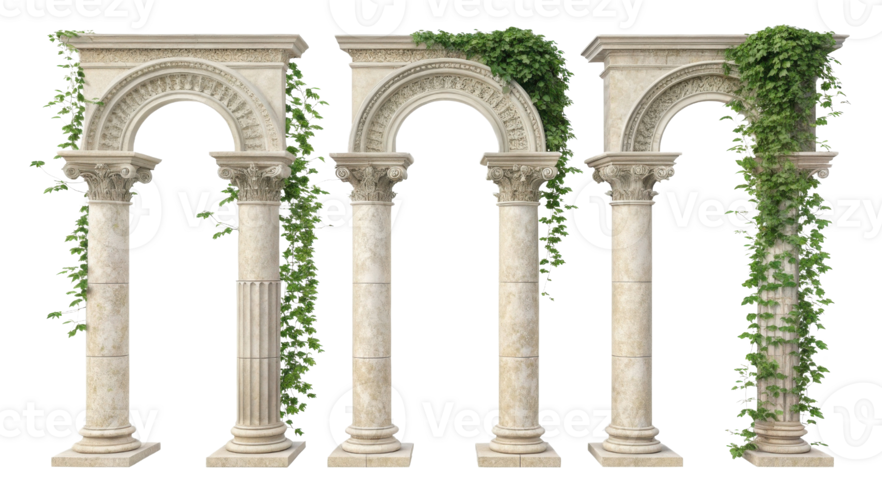 Elegant pillars adorned with lush greenery create stunning architectural display that enhances any space with touch of nature beauty png