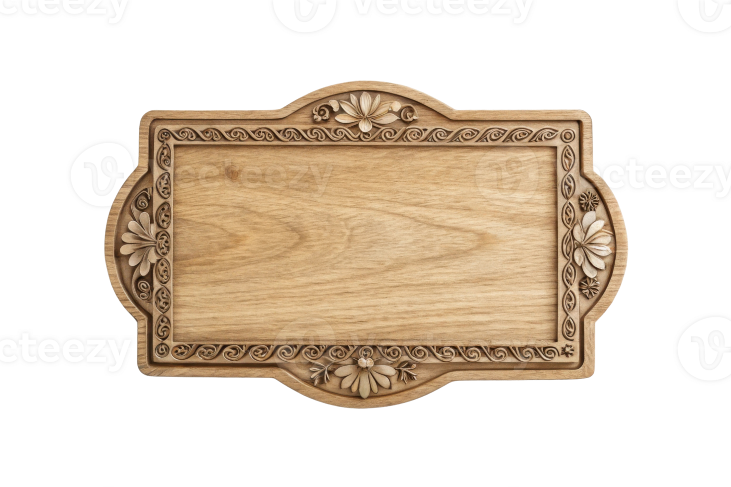 beautifully crafted wooden serving tray with intricate floral carvings, perfect for serving food or decorative purposes png