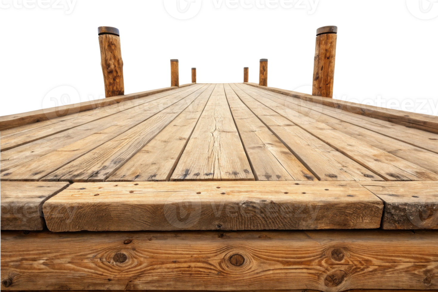 wooden dock extending into distance, showcasing its textured planks and sturdy posts, evokes sense of tranquility and nature png