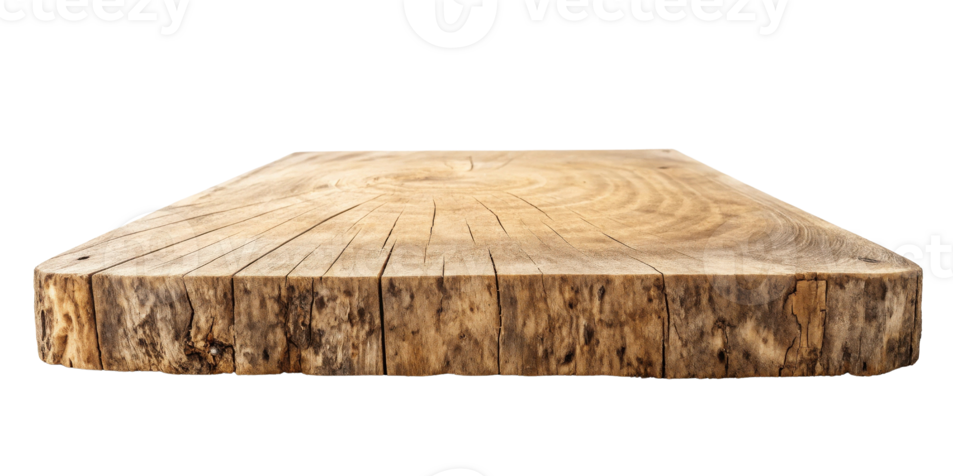 Natural wooden cutting board with rustic finish, showcasing unique grain patterns and textures, perfect for kitchen use png