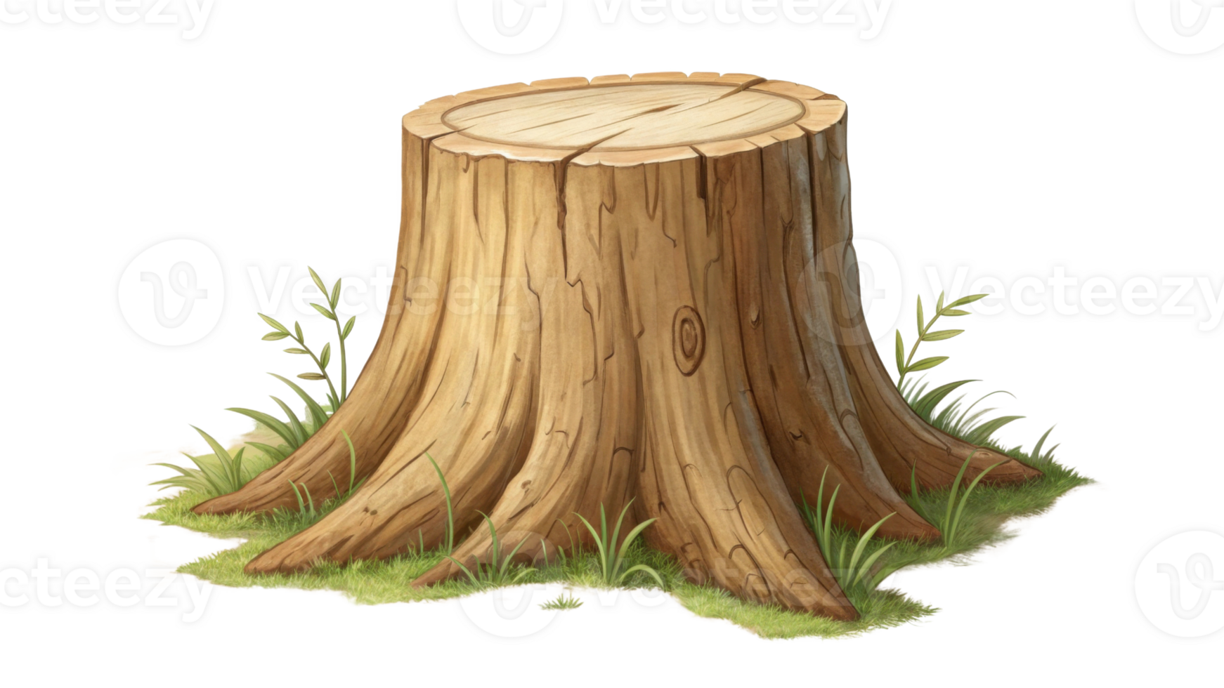 detailed wooden tree stump surrounded by green grass, showcasing natural textures and earthy tones png