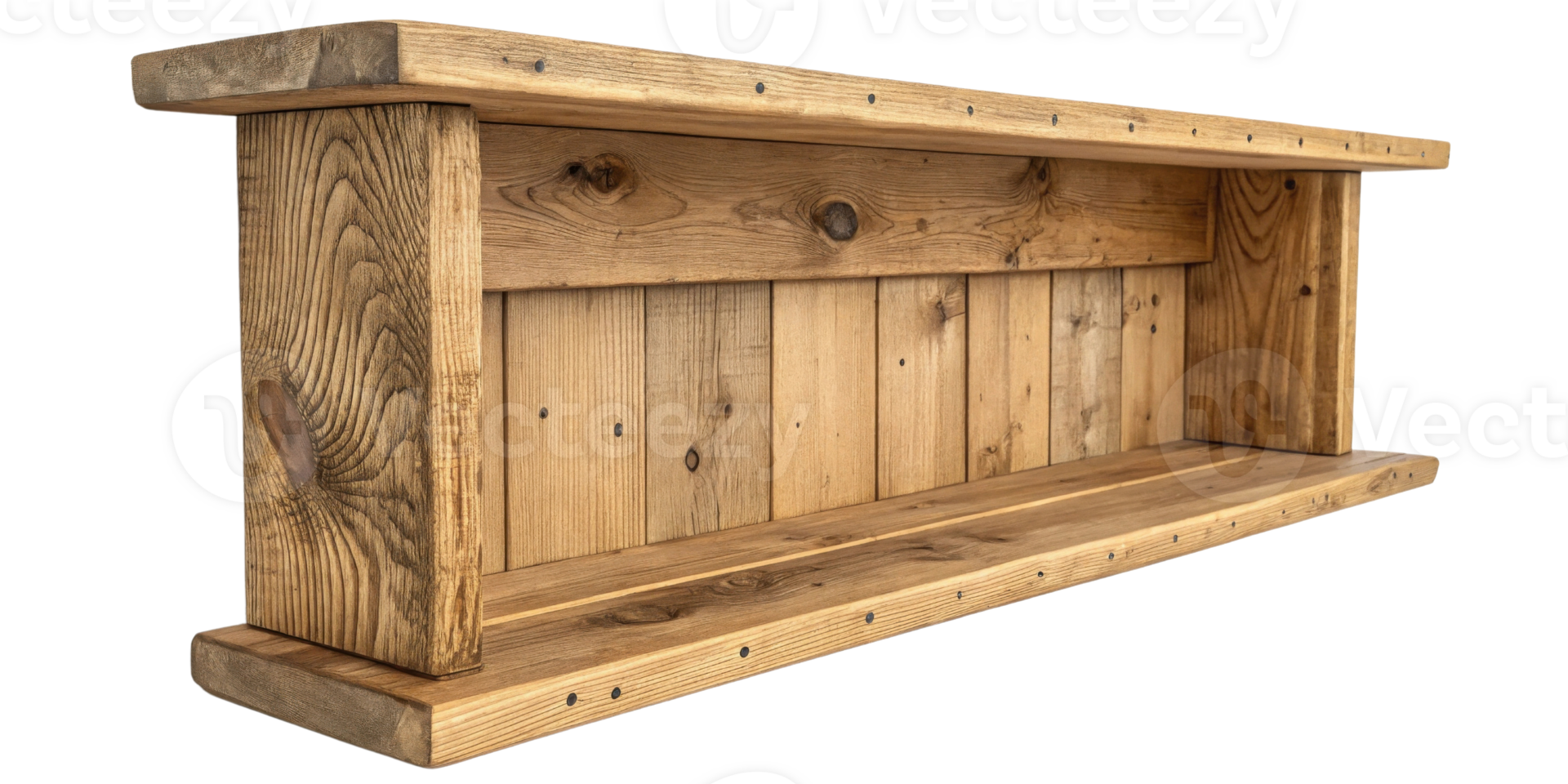 Rustic wooden shelf with natural finish, showcasing craftsmanship and design. Perfect for home decor and storage png