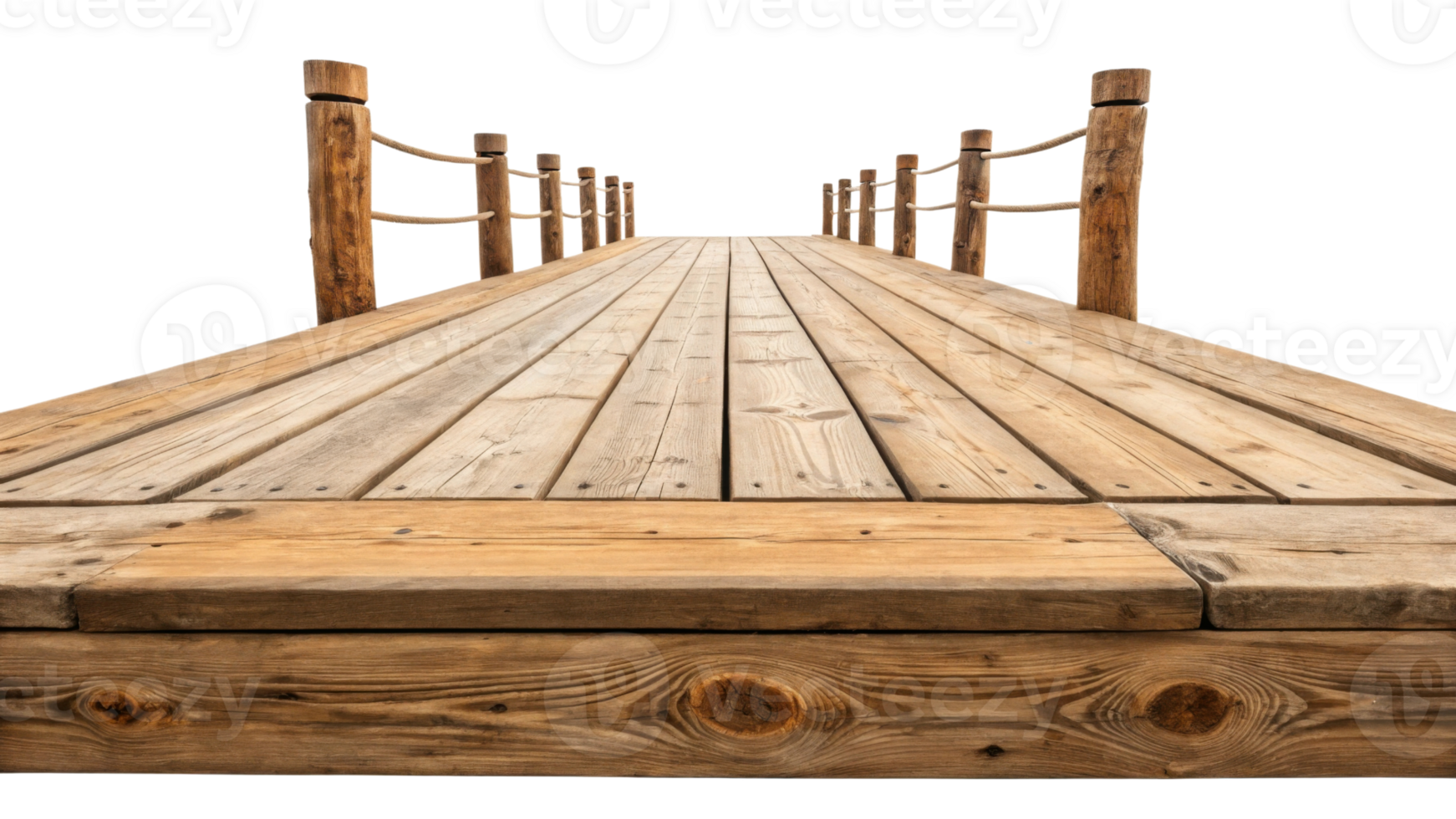 wooden dock extending into distance, surrounded by ropes and posts, creating serene atmosphere png