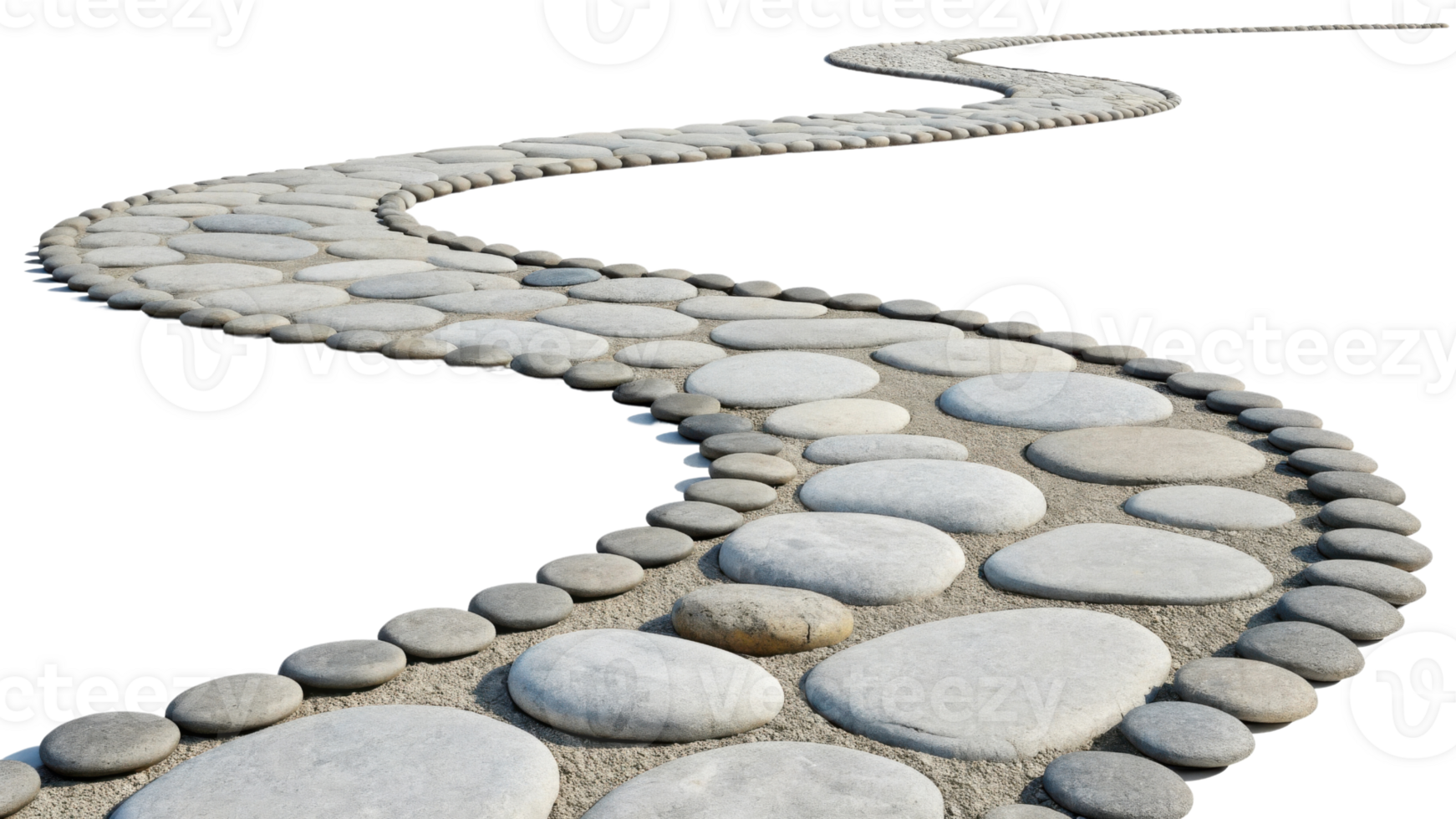 winding path made of smooth stones creates serene and natural landscape. stones vary size and shape, enhancing beauty of scene png