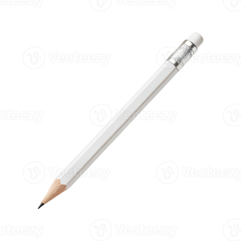 sleek white pencil with silver eraser, perfect for writing and drawing, showcasing simplicity and elegance png