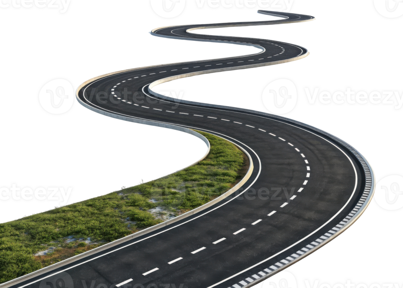 winding road with green grass on side, creating scenic view for travelers png