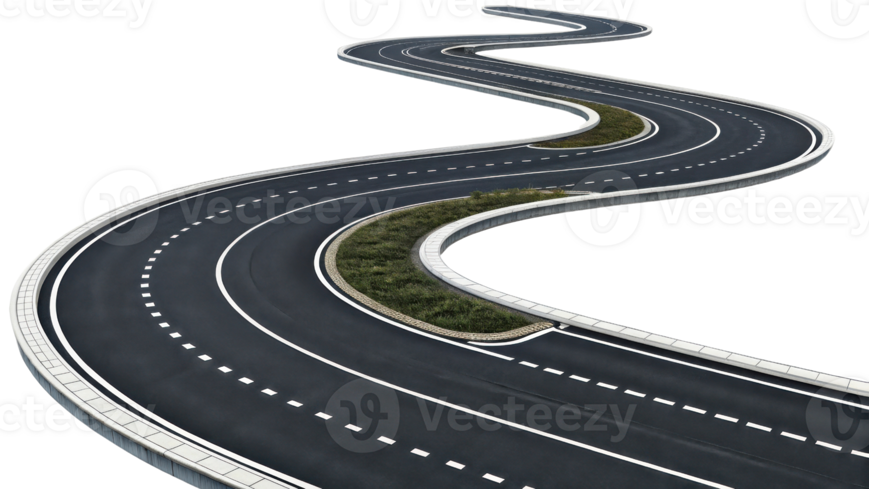 winding road with smooth asphalt and green landscaping, creating serene driving experience png