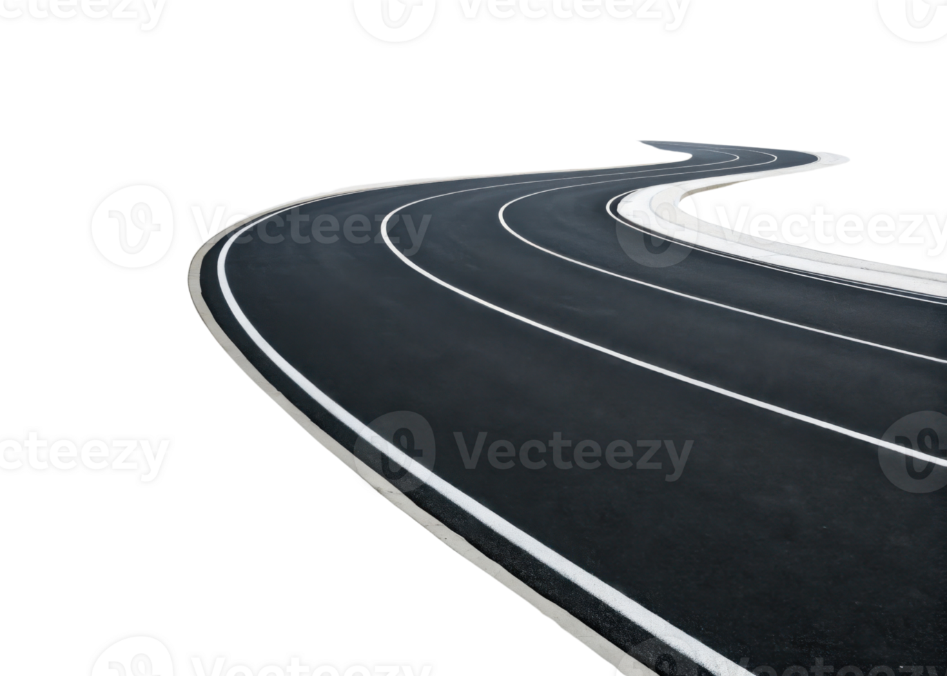 winding road with smooth asphalt and white markings, creating sense of movement and direction png
