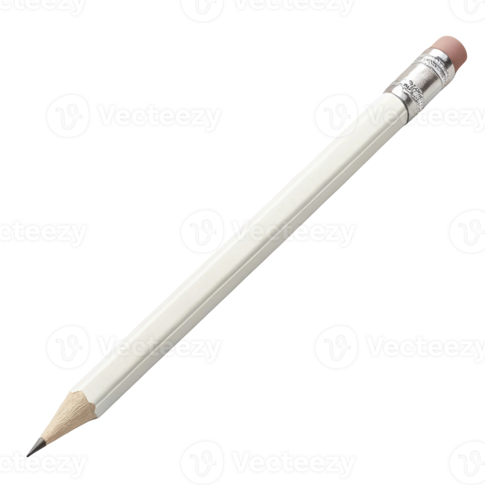 white pencil with sharpened tip and eraser end, ideal for writing or drawing. This simple yet essential tool is perfect for artists and students png