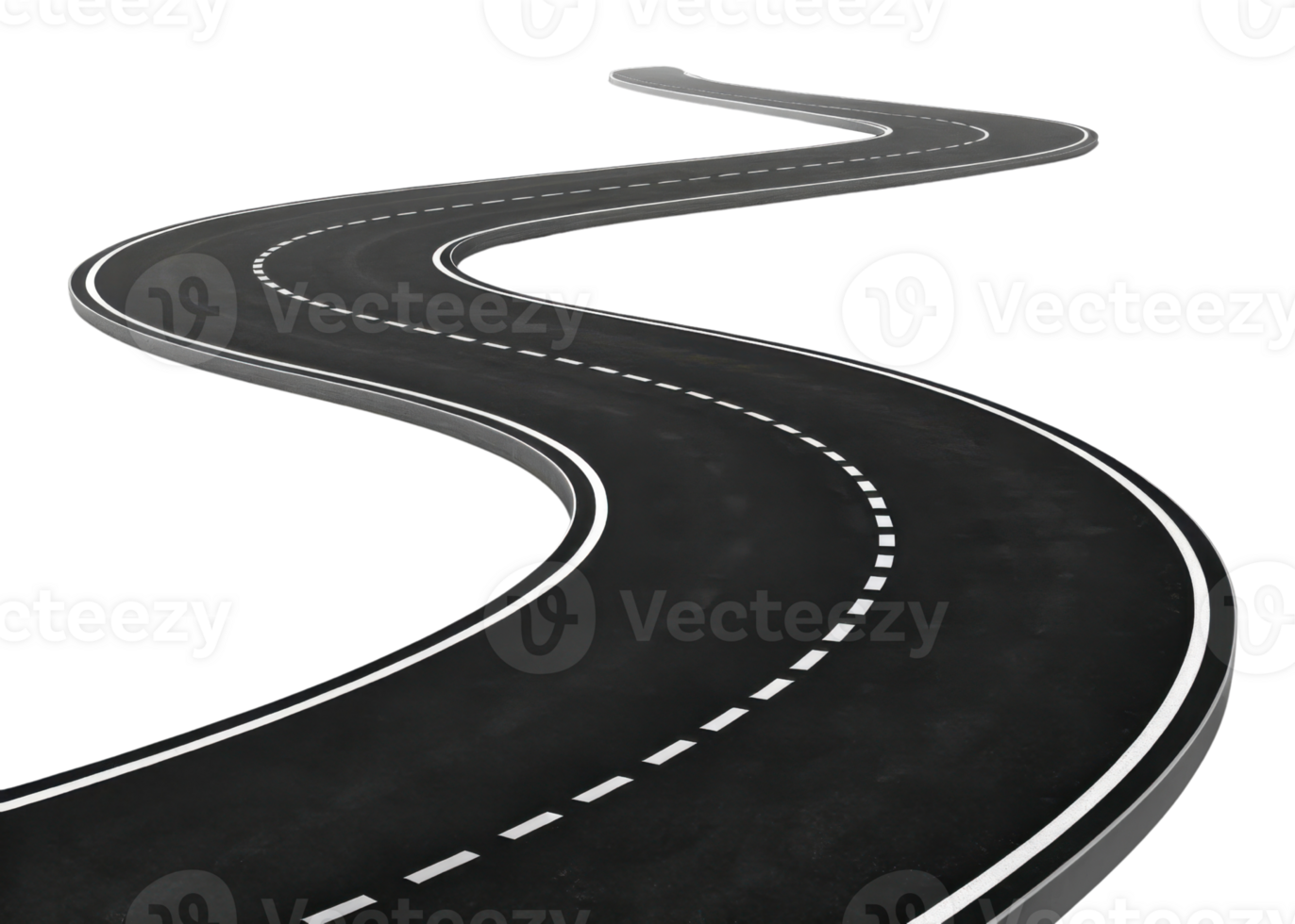 winding road with dashed lines, symbolizing journey and adventure. smooth asphalt surface invites exploration png