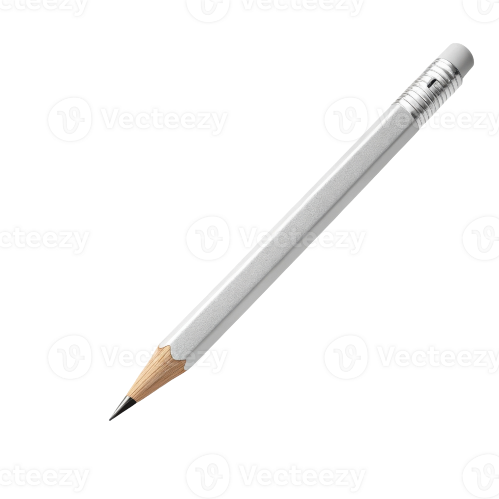 sleek silver pencil with sharpened wooden tip, perfect for writing or drawing. Its modern design adds touch of elegance to any workspace png