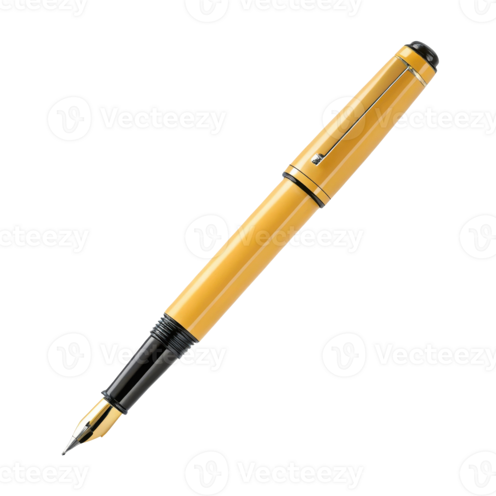 vibrant yellow fountain pen with sleek design and fine nib, perfect for elegant writing and artistic expression png