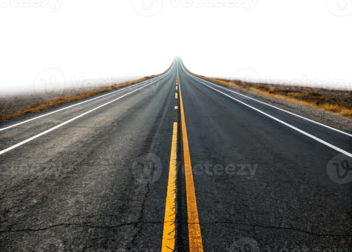long, empty road stretches into horizon, symbolizing freedom and adventure png