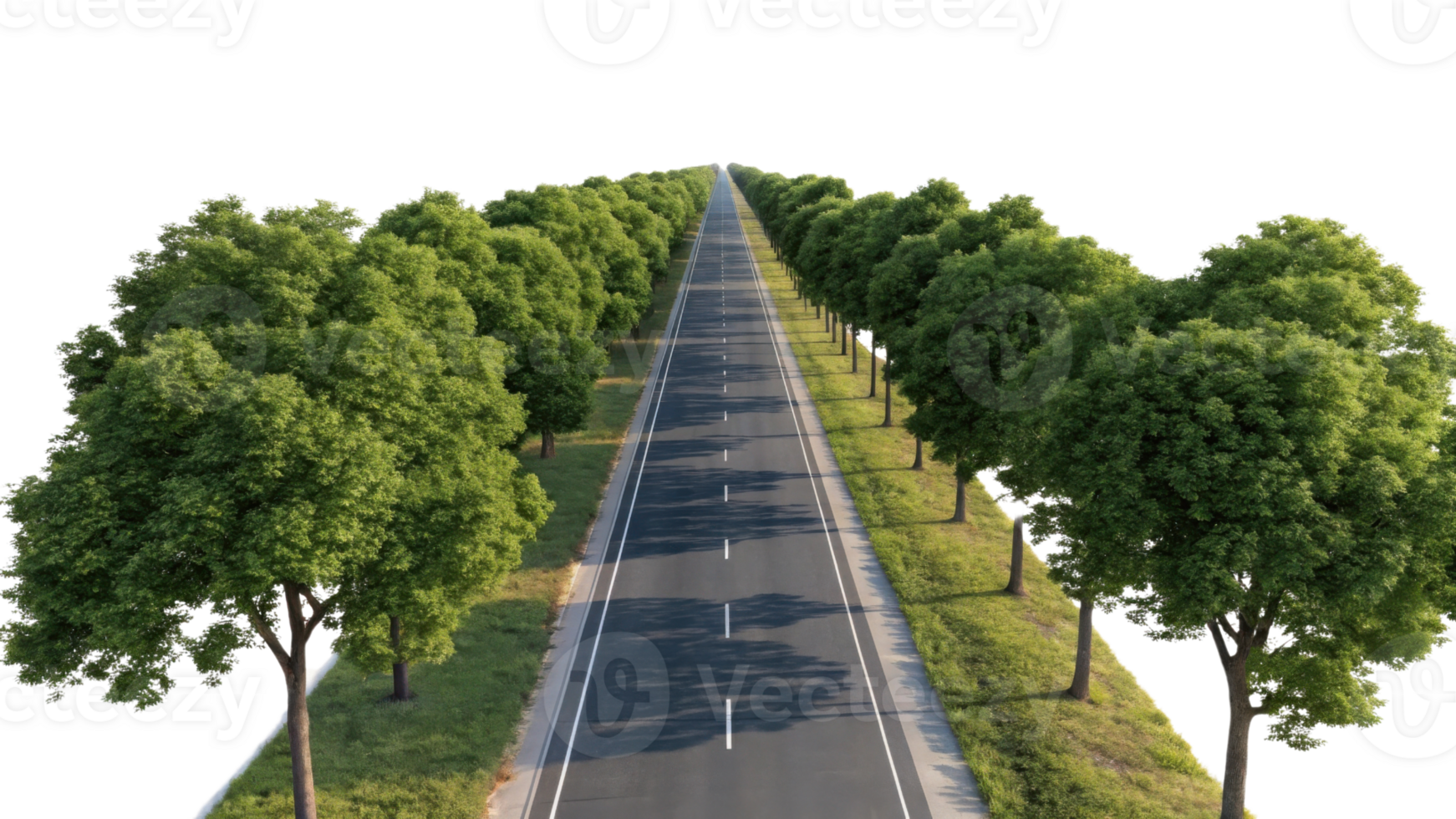 scenic view of straight road lined with lush green trees on both sides, creating serene atmosphere png