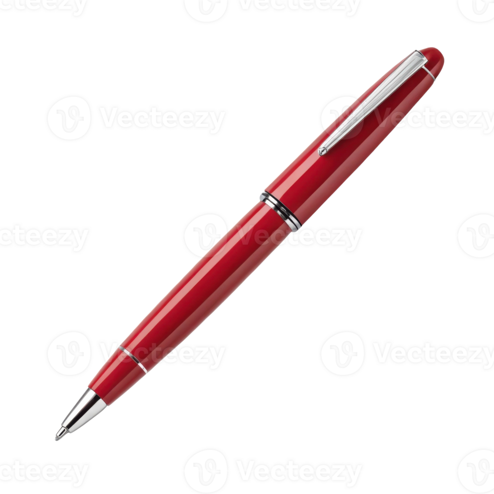 sleek red pen with shiny finish and silver accents, perfect for writing and signing documents with style and elegance png