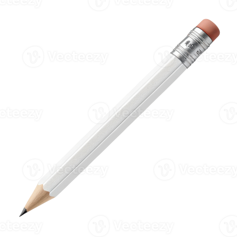 white pencil with silver ferrule and pink eraser, perfect for writing or drawing, showcasing simplicity and elegance png
