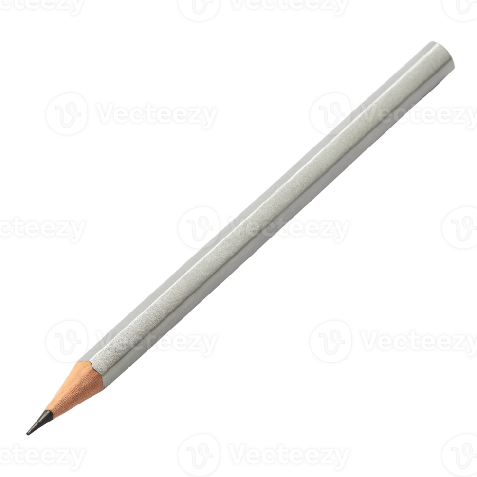 sleek, silver pencil with sharpened tip, perfect for writing or drawing, showcasing minimalist design and practical use png