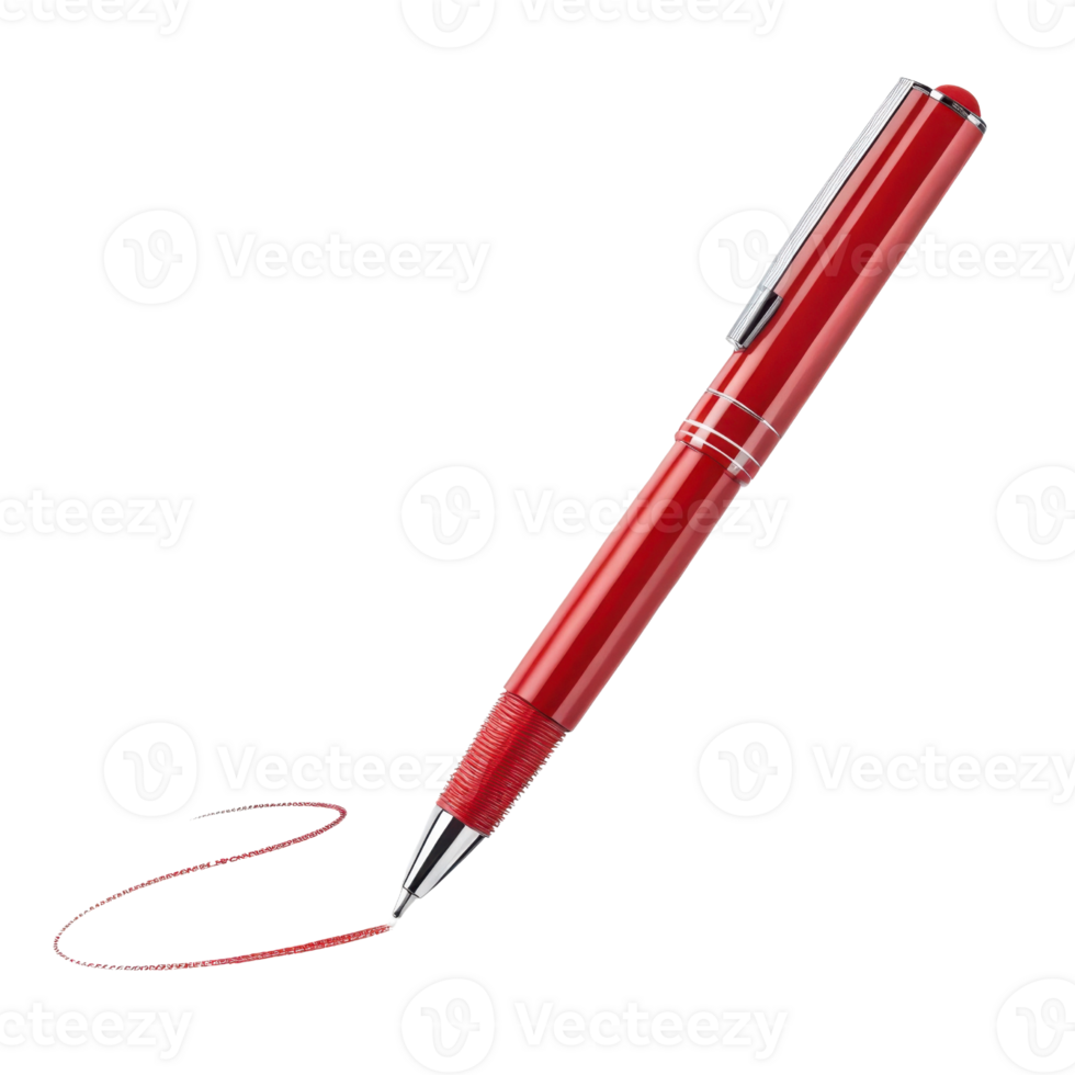 sleek red pen with shiny silver clip, elegantly writing smooth red line, perfect for adding touch of style to your notes png