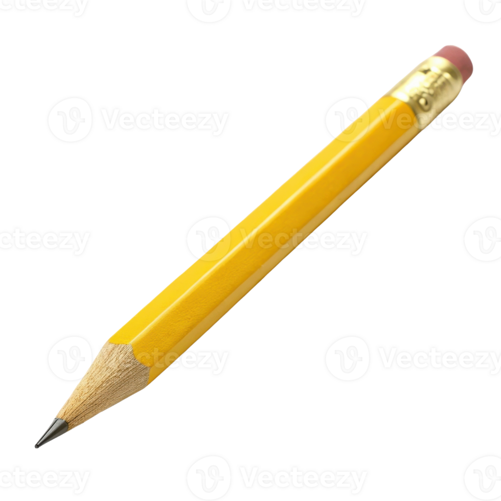 classic yellow pencil with sharpened tip and eraser on one end, perfect for writing and drawing png