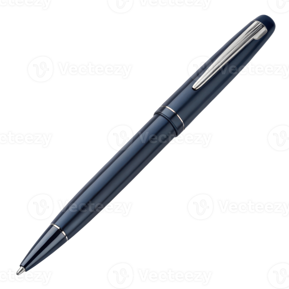 sleek blue ballpoint pen with shiny silver clip, perfect for writing and note taking. Its elegant design adds touch of sophistication to any desk png