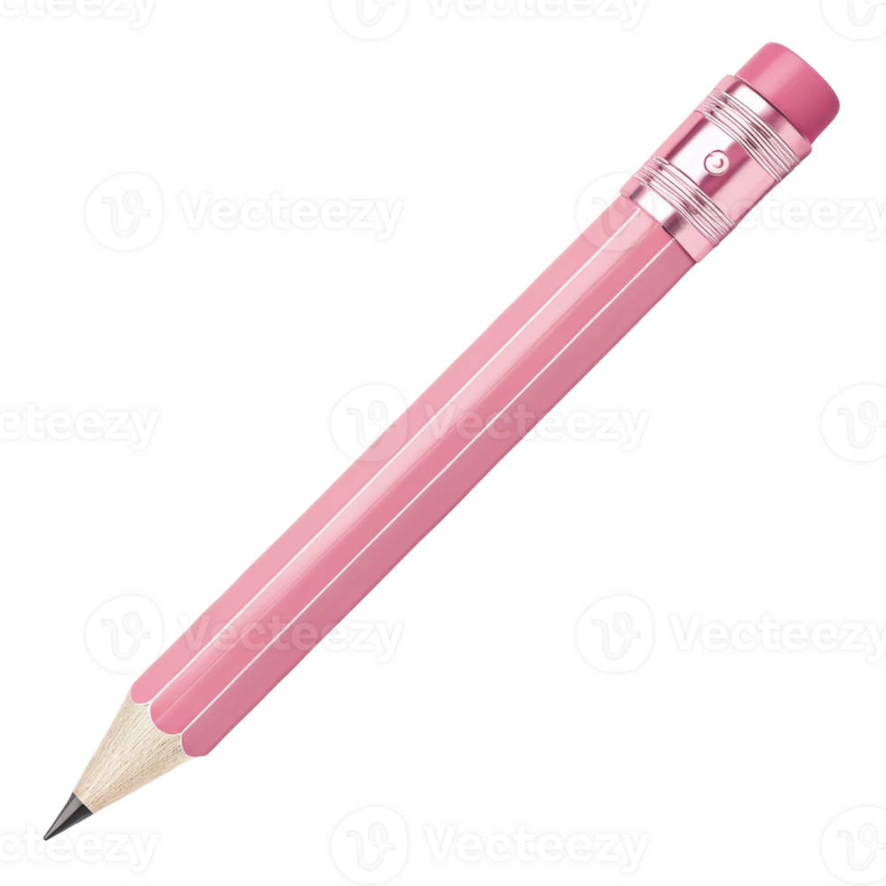 pink pencil with shiny metallic cap and sharpened tip, perfect for writing or drawing. Its vibrant color adds playful touch to any stationery png