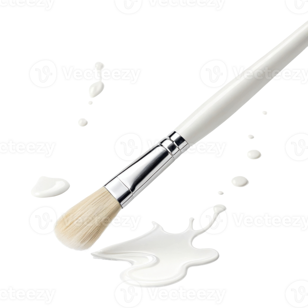 paintbrush with white bristles and sleek handle, surrounded by splashes of white paint, evokes creativity and artistic expression png